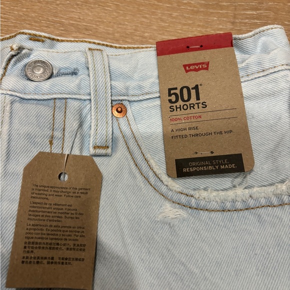 NWT Levi's 501 Blue Jean Shorts- Distressed High-Waisted - Picture 2 of 4